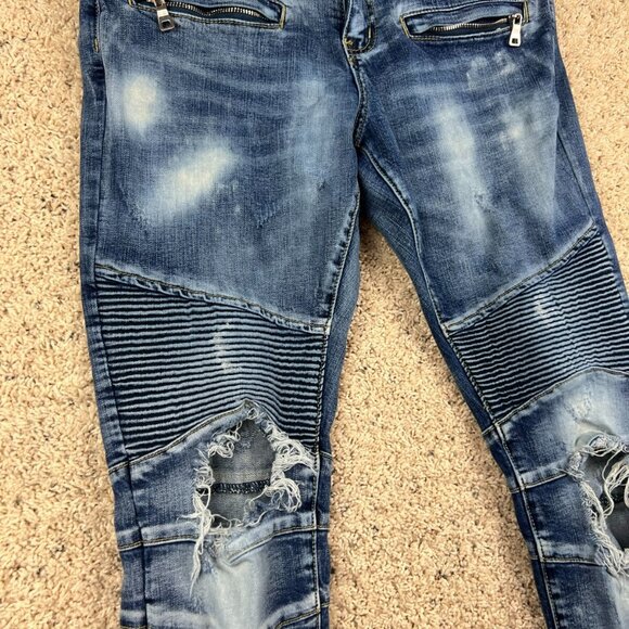 Embellish Medium Wash Blue Jeans Women's SZ 34 Distressed Slightly Tapered - Picture 3 of 9